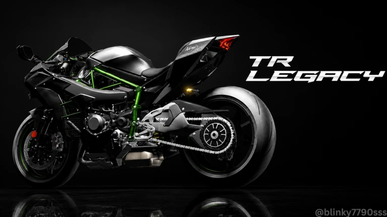 ภาพทางการ TR Legacy: รถจักรยานยนต์สีดำและเขียวบนพื้นสีเข้ม · Media TR Legacy · 122554725893718