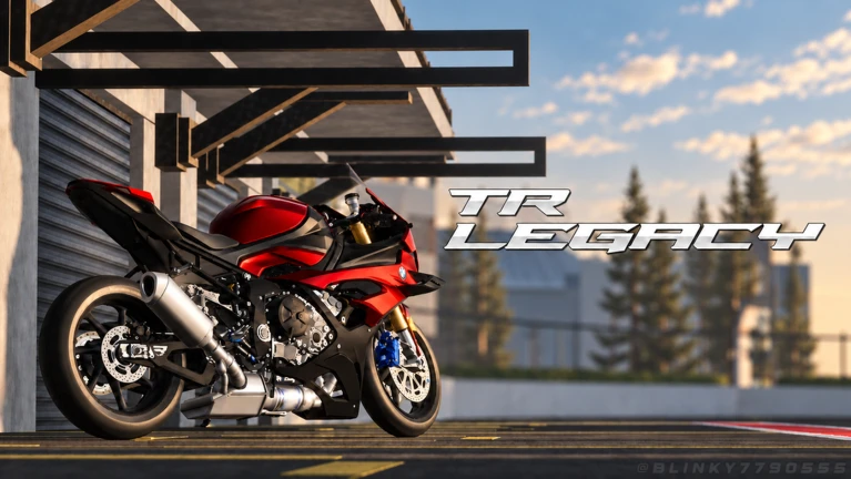 ภาพทางการ TR Legacy: รถจักรยานยนต์สีแดงและดำจอดในอาคาร · Media TR Legacy · 123154142346296
