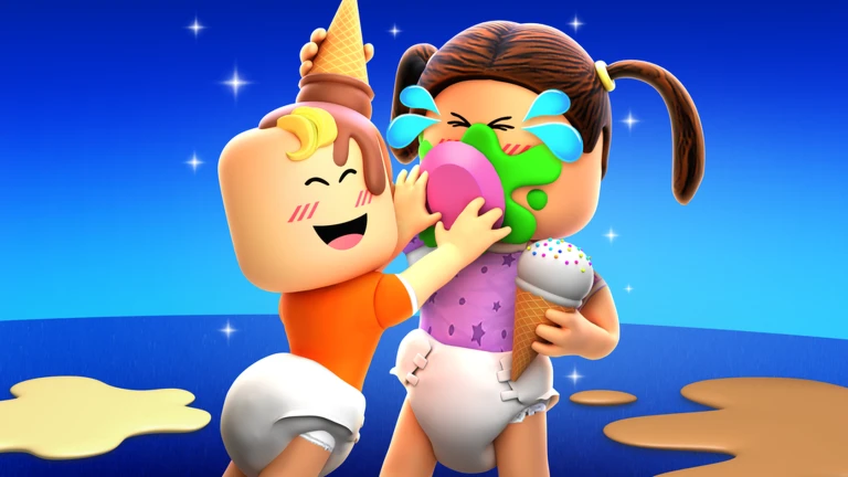 เด็กสองคนถือไอศกรีม จาก Twilight Daycare ของ Nighty Studio บน Roblox