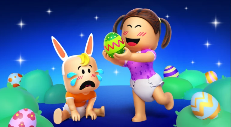 เด็กฉลองข้างไข่อีสเตอร์หลากสี จาก Twilight Daycare ของ Nighty Studio บน Roblox