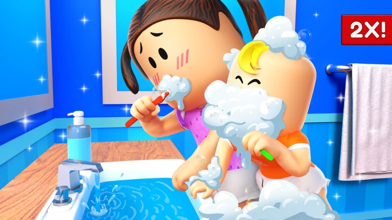 ผู้ดูแลแปรงฟันให้เด็กพร้อมป้าย 2X จาก Twilight Daycare ของ Nighty Studio บน Roblox