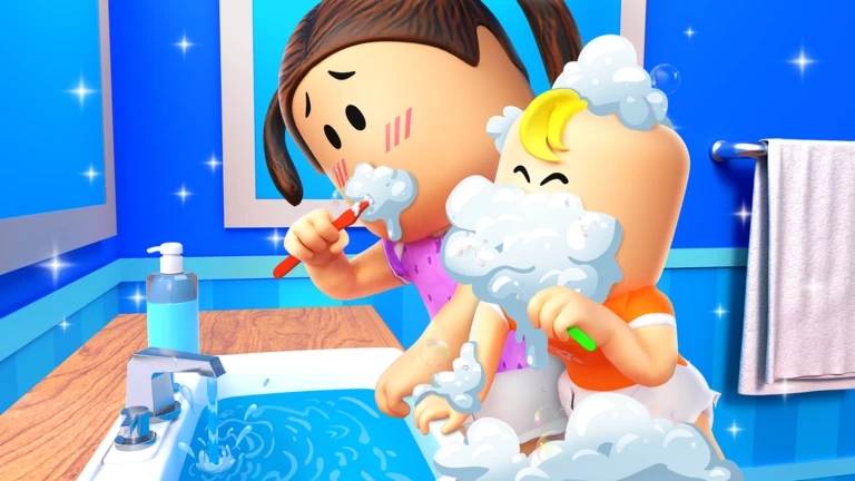 ผู้ดูแลแปรงฟันให้เด็กในห้องน้ำ จาก Twilight Daycare ของ Nighty Studio บน Roblox