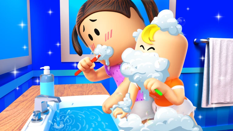 ผู้ดูแลแปรงฟันให้เด็กในห้องน้ำ จาก Twilight Daycare ของ Nighty Studio บน Roblox