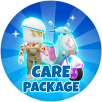 ตัวละครถือของใช้พร้อมคำว่า CARE PACKAGE จาก Twilight Daycare ของ Nighty Studio บน Roblox