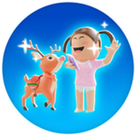 ตัวละครยิ้มข้างกวางเรนเดียร์ จาก Twilight Daycare ของ Nighty Studio บน Roblox