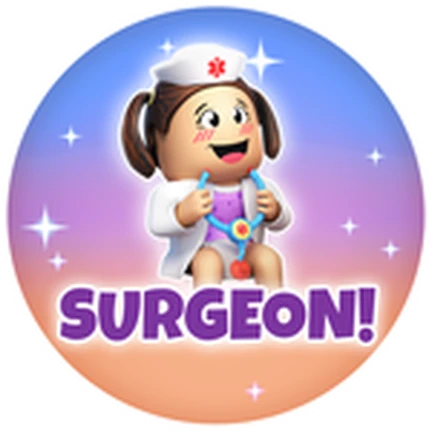 ตัวละครชุดศัลยแพทย์พร้อมคำว่า SURGEON จาก Twilight Daycare ของ Nighty Studio บน Roblox