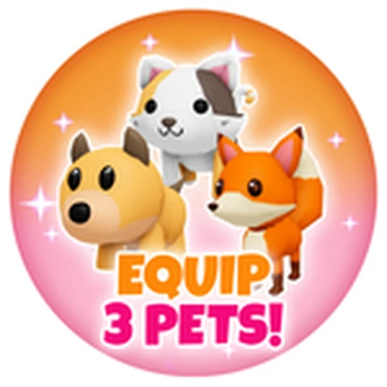 สุนัข แมว และจิ้งจอกพร้อมคำว่า EQUIP 3 PETS จาก Twilight Daycare ของ Nighty Studio บน Roblox