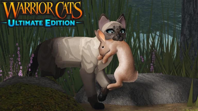 ภาพโปรโมต Media 77343354421766 ของ Warrior Cats: Ultimate Edition แสดงแมวลายสีเทาคาบเหยื่ออยู่ในป่า