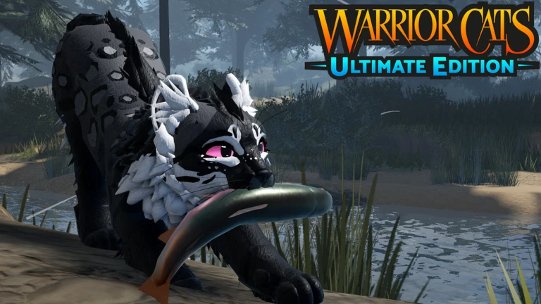 ภาพโปรโมต Media 90454394740753 ของ Warrior Cats: Ultimate Edition แสดงแมวสีเข้มอยู่ริมแหล่งน้ำ