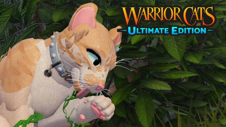 ภาพโปรโมต Media 9118739861 ของ Warrior Cats: Ultimate Edition แสดงแมวสีส้มสวมเครื่องประดับอยู่ในใบไม้
