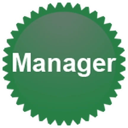 ไอคอน Badge Manager ของ Work at a Pizza Place แสดงเหรียญสีเขียวมีคำว่า Manager