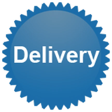 ไอคอน Badge Delivery ของ Work at a Pizza Place แสดงเหรียญสีน้ำเงินมีคำว่า Delivery