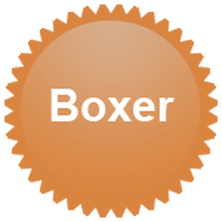 ไอคอน Badge Pizza Boxer ของ Work at a Pizza Place แสดงเหรียญสีส้มมีคำว่า Boxer