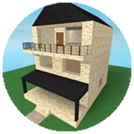 ไอคอน Pass [Offsale] Three Story House ของ Work at a Pizza Place แสดงบ้านสามชั้นสีครีมพร้อมกันสาดสีดำ
