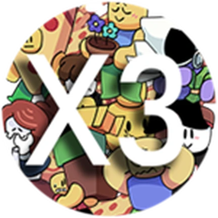 ไอคอน Pass X3 Stickers ของ Work at a Pizza Place แสดงสติกเกอร์หลากหลายพร้อมข้อความ X3