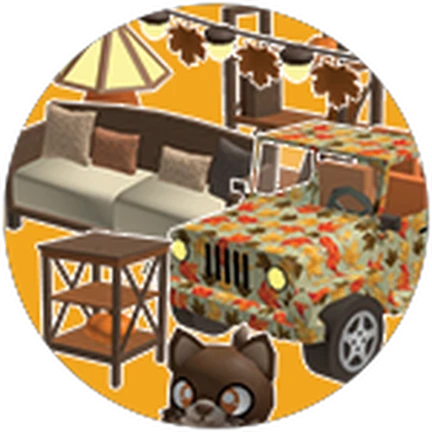 ไอคอน Pass Autumn Bundle ของ Work at a Pizza Place แสดงเฟอร์นิเจอร์ รถ และแมวในธีมใบไม้ร่วง
