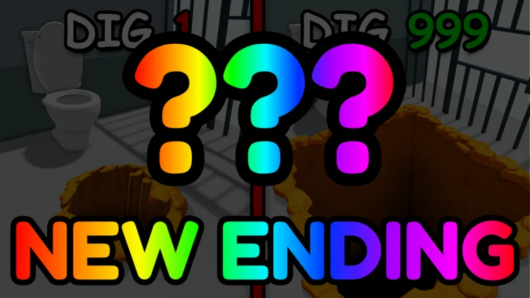 ภาพทางการ Dig to Escape: โปสเตอร์ NEW ENDING กับเครื่องหมายคำถามสีสด · Event NEW ENDING · 3261282818914517552