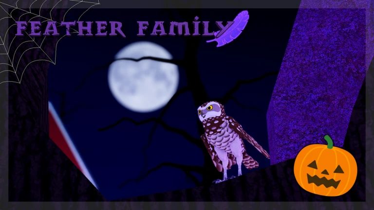 ภาพทางการ Feather Family จากผู้สร้าง/Roblox: นกกลางคืนบนกิ่งไม้ พระจันทร์และฟักทอง