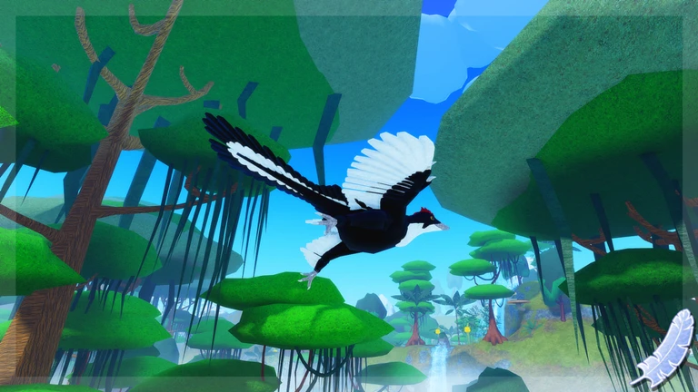 ภาพทางการ Feather Family จากผู้สร้าง/Roblox: Archaeopteryx ในฉากป่าดึกดำบรรพ์