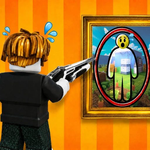 ภาพทางการ Paint to Hide and Seek!: ผู้ค้นหาถือปืนเล็งกรอบภาพที่มีตัวละครซ่อน · ไอคอน Paint to Hide and Seek!